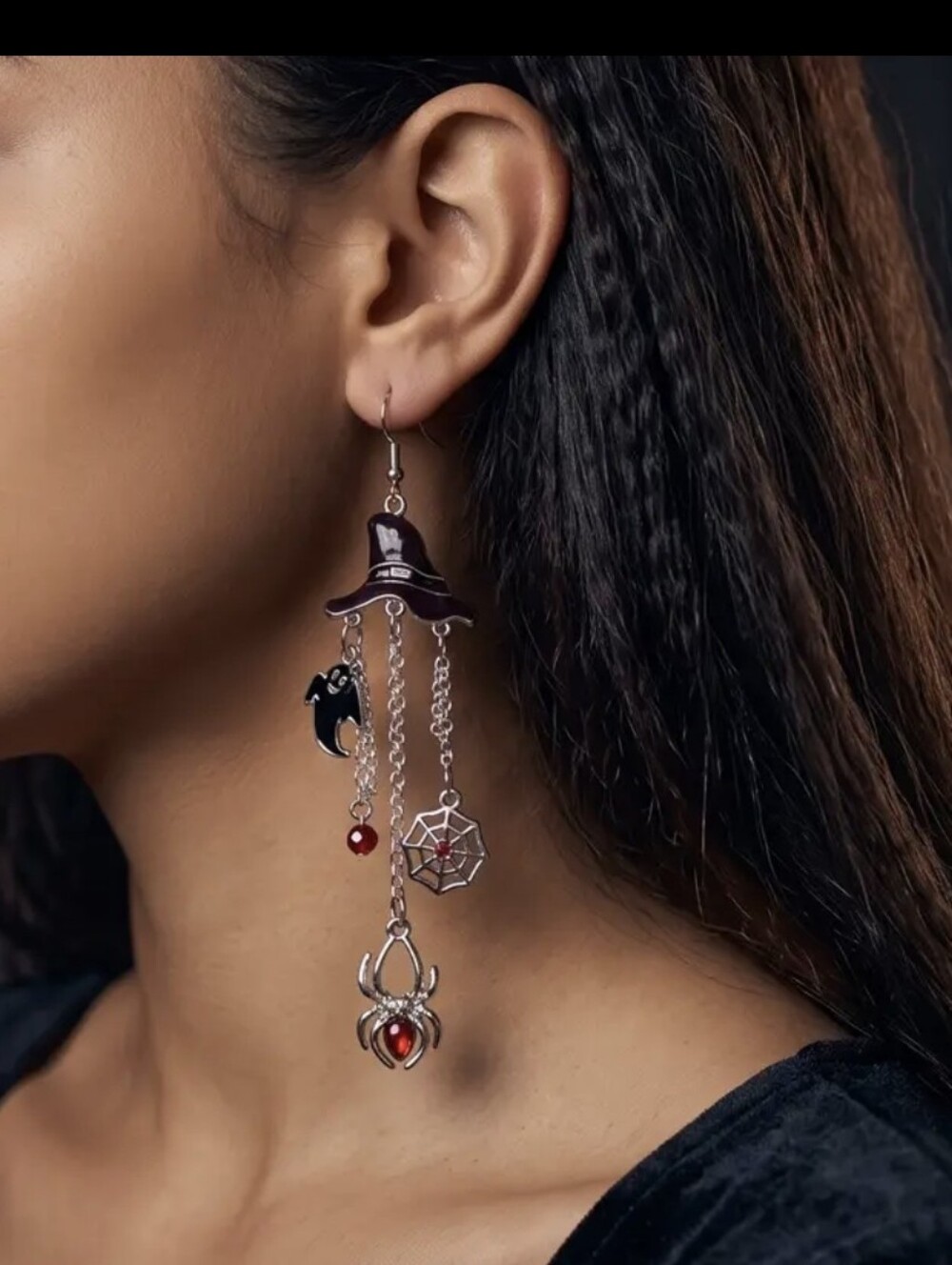 Halloween Spider Witch Hat Dangle Drop Earrings
